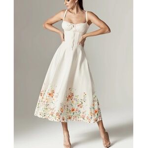 Aliava Annette Cotton Bustier Floral Midi Dress Size XL Wedding Guest Lace Up
